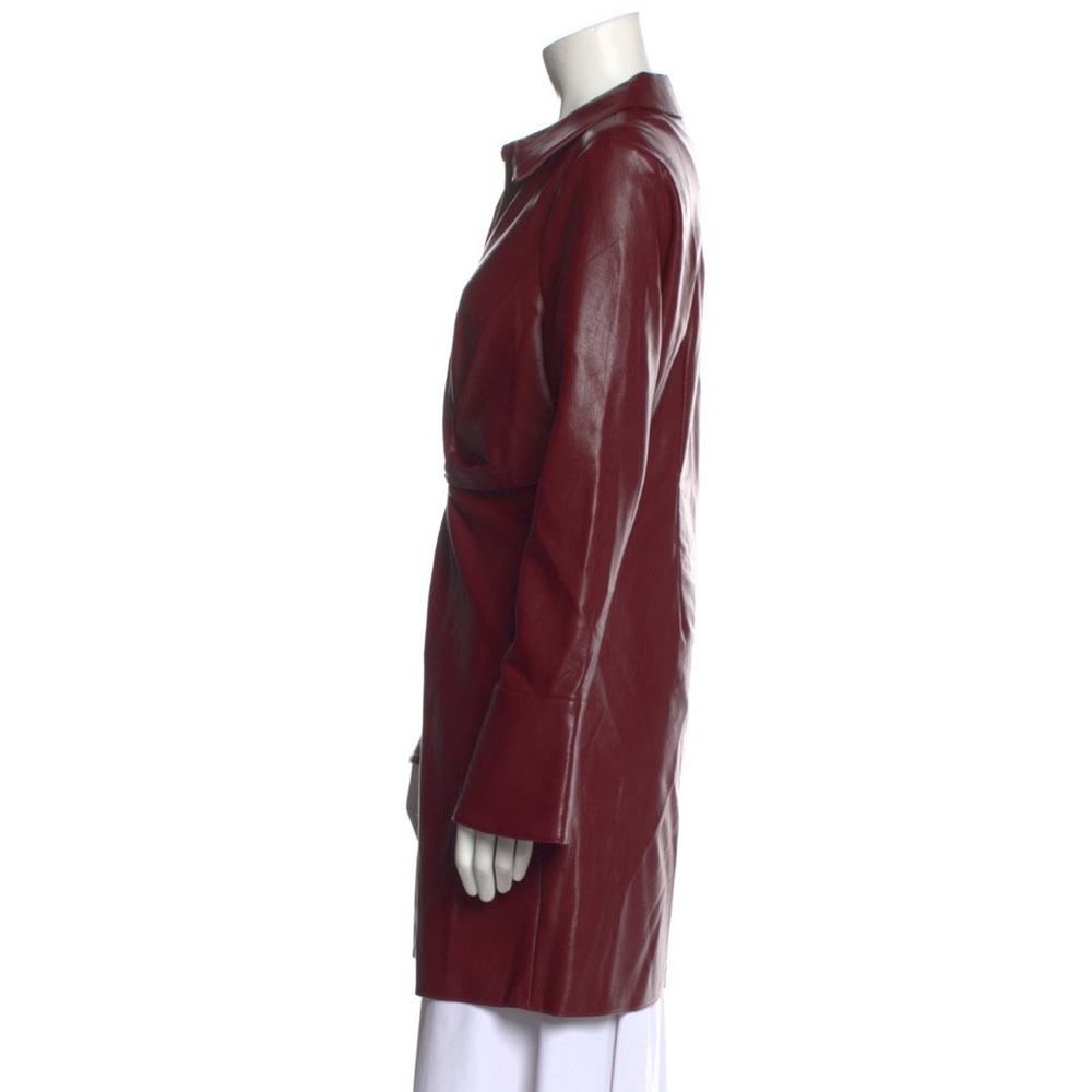 NWT Cinq a Sept Burgundy Faux Leather Dress Bell Sleeve Twist Waist Size 8 - Picture 6 of 8